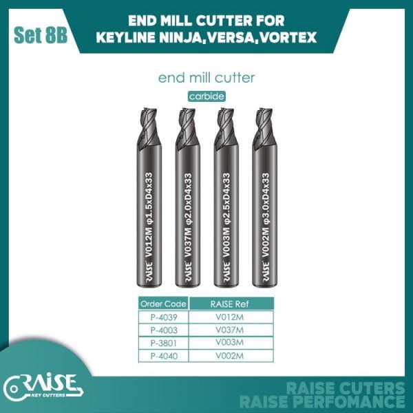 SET OF 4 END MILL CUTTERS FOR KEYLINE NINJA VERSA VORTEX