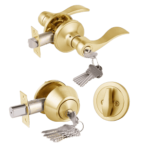 MAXTECH Combo Lockset Lever And Deadbolt Brass Finish (SC1 Keyway)