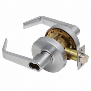 MAXTECH Grade 2 ENTRY Cylindrical Lock Angled Lever 3" Rose diameter SFIC Prep Less Core Satin Chrome Finish