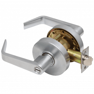 MAXTECH Grade 2 PRIVACY Cylindrical Lock Non-Clutching Angled Lever 3″ Diameter Rose Satin Chrome Finish