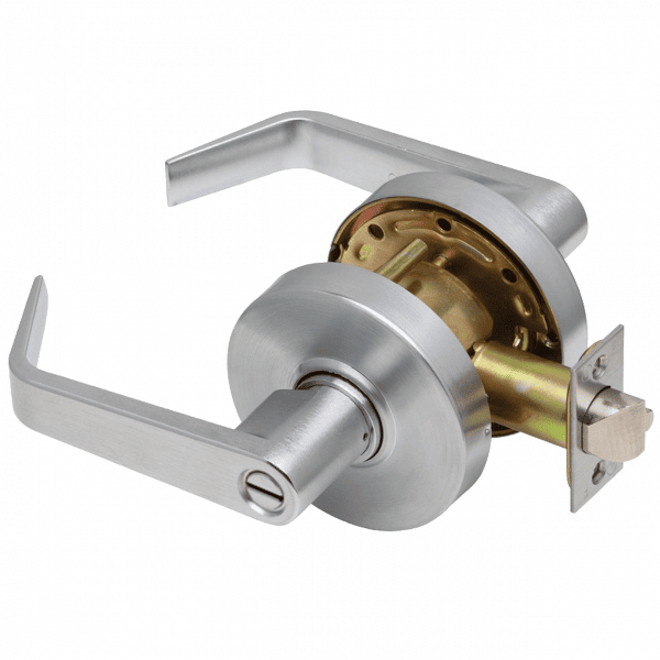 MAXTECH Grade 2 PRIVACY Cylindrical Lock Non-Clutching Angled Lever 3″ Diameter Rose Satin Chrome Finish